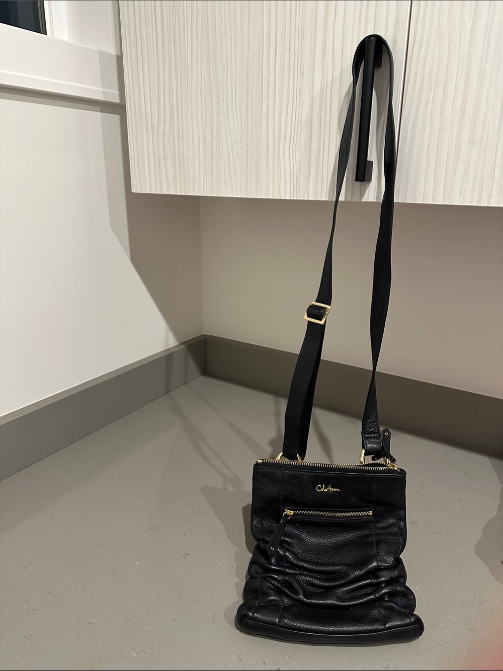 Cole Haan soft Black Leather Crossbody Bag with Gold Hardware